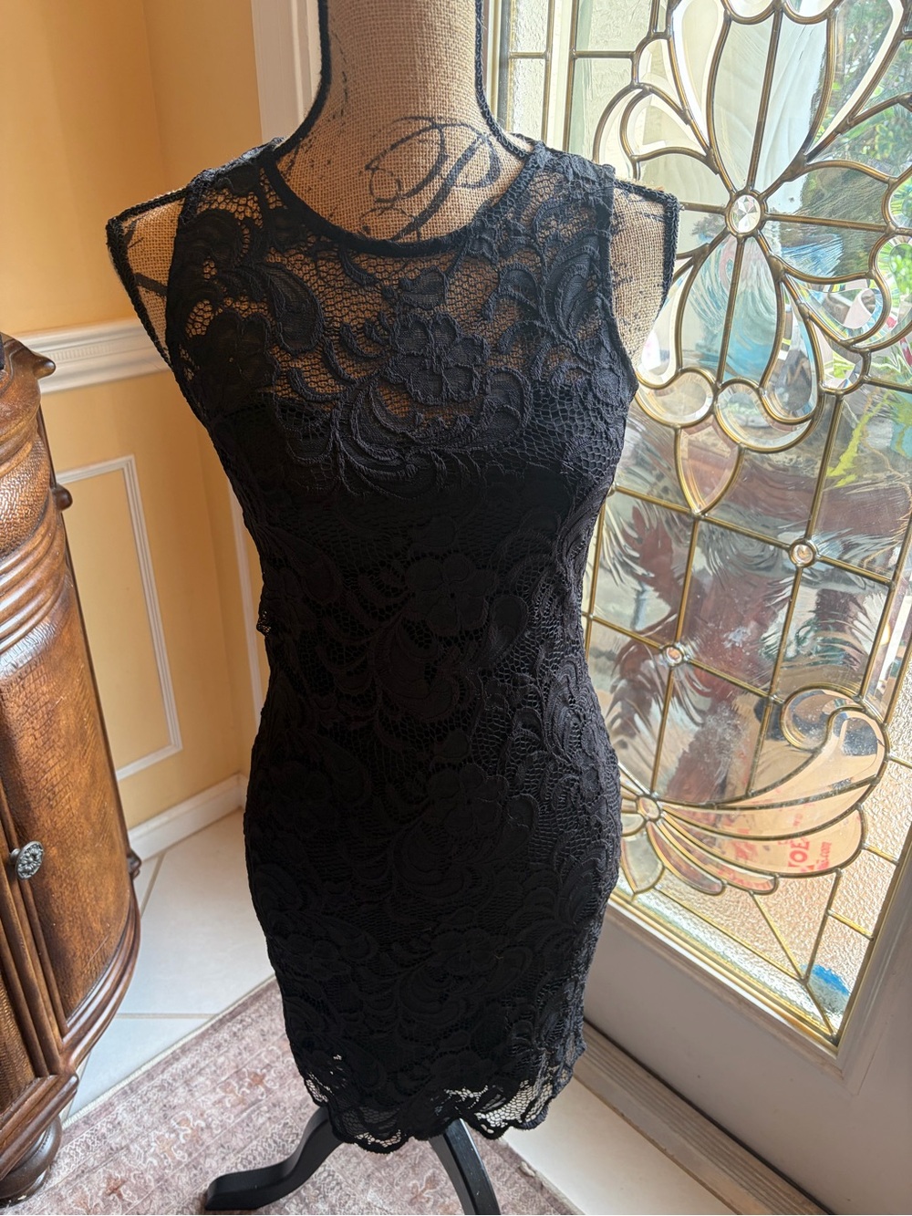 Ambiance Black Floral Lace Sleeveless Dress